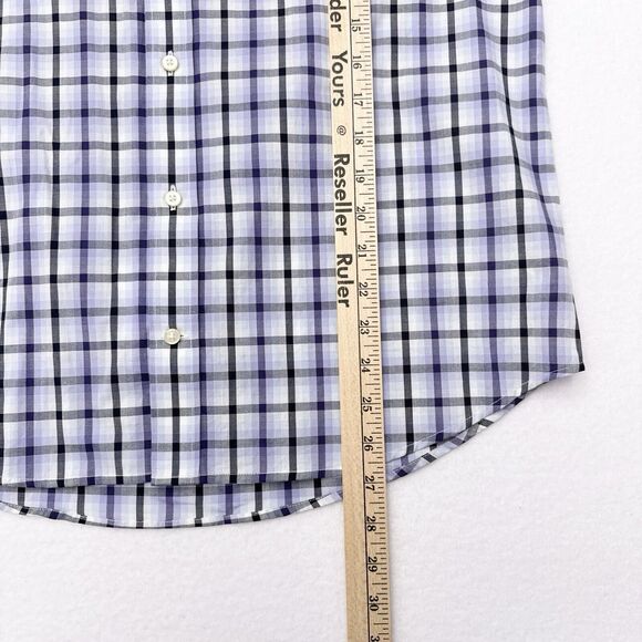 Thomas‎ Dean Short Sleeve Button Up Shirt Men’s Size Medium Purple Plaid Career - Picture 10 of 10